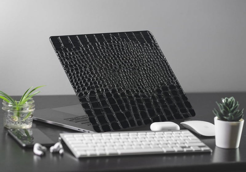 KEROM Compatible with Crocodile MacBook Air 13 Inch Case 2025-2022 M4 M3 M2 A3240 A3113 A2681, Textured Elegant Luxury Aligator Skin Snakeskin PU Leather Hardshell Case & Keyboard Cover, Shiny Black - Image 5
